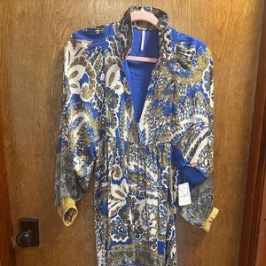 Free People Say You Love Me Mini Babydoll Dress XS Blue Paisley Bohemian